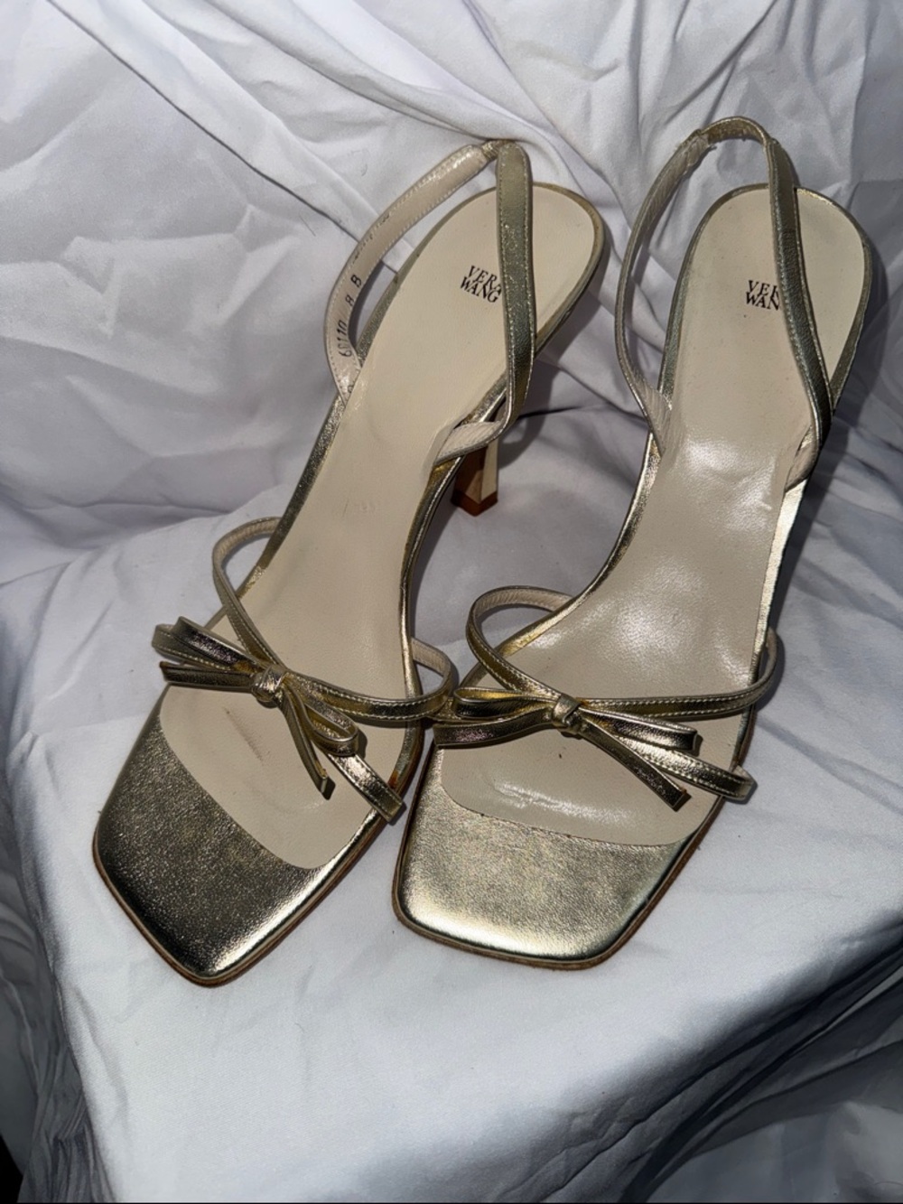 Vera Wang Metallic Gold Bow Slingback Heels